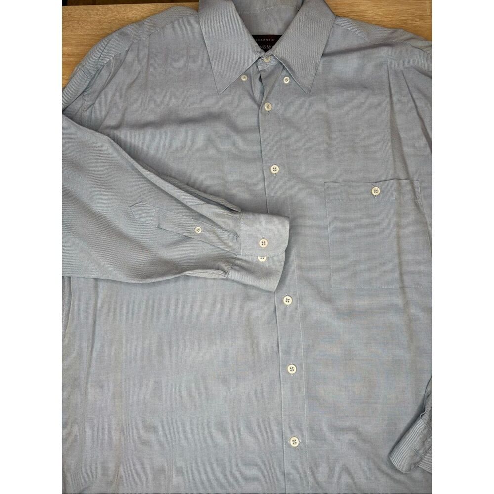 Johnston & Murphy Men's Blue Micro Stripe Dress Shirt Long Sleeve Front XL 116